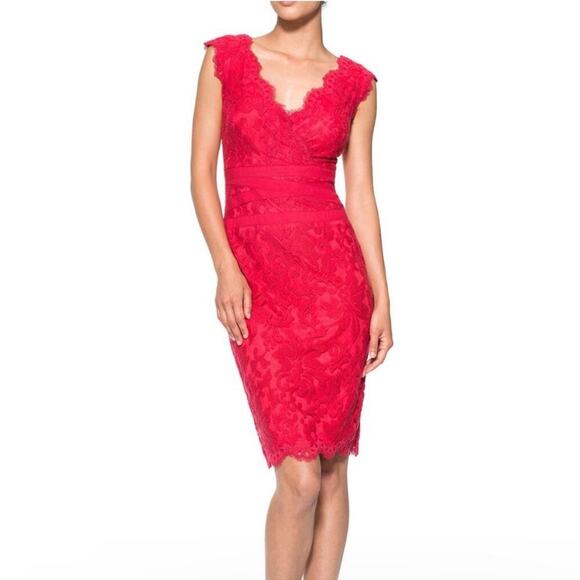 Tadashi Shoji Embroidered Lace V-Neck Cocktail Dress 4 - Picture 1 of 10